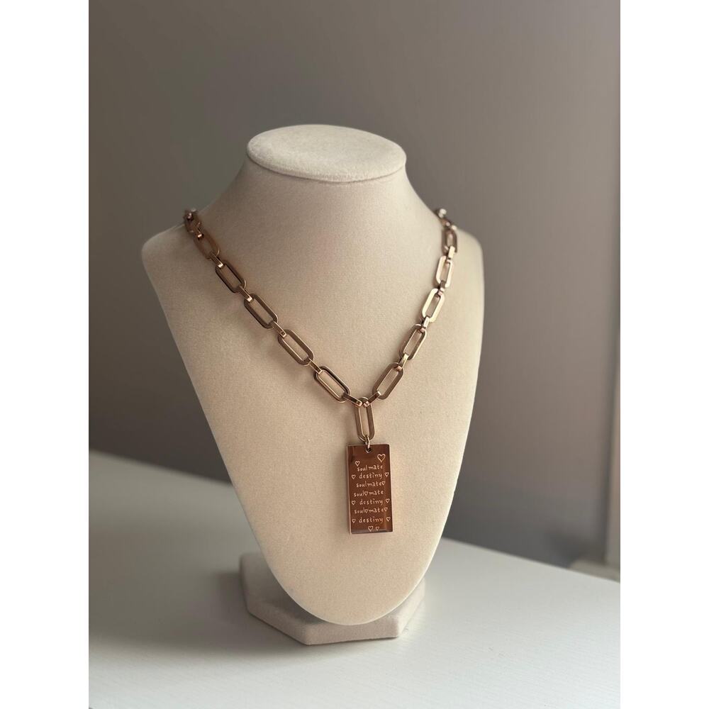 Gold Chain Necklace Statement Pendant Soulmate Destiny Charm Chunky Link - Picture 3 of 6